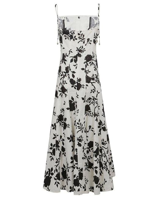 Self-Portrait White Floral Print Linen Midi Dress
