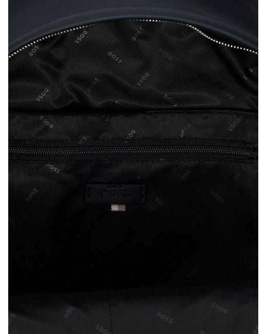 Boss Blue Embossed-Logo Backpack for men