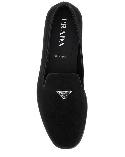 Prada Black Suede Triangle Slippers for men