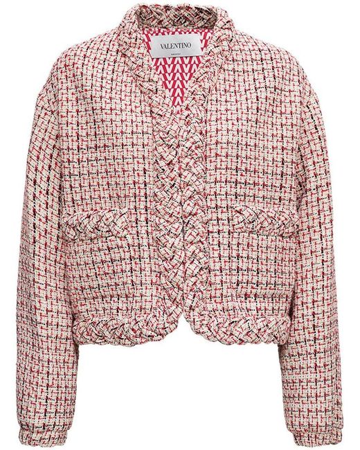 Valentino Pink Braided Trim Tweed Jacket