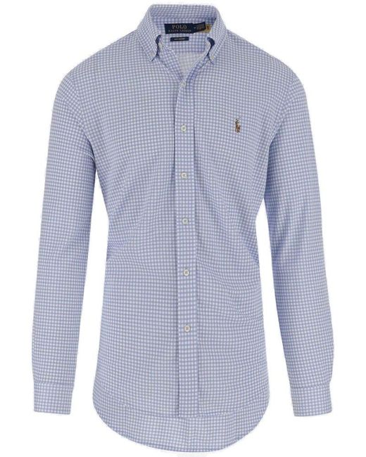 Polo Ralph Lauren Blue Polo Pony Embroidered Checked Buttoned Shirt for men