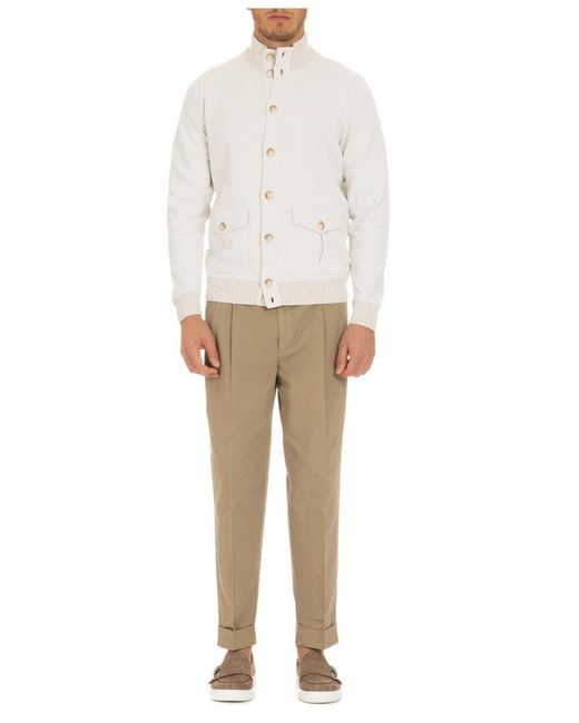 Gran Sasso White High Neck Buttoned Knitted Top for men