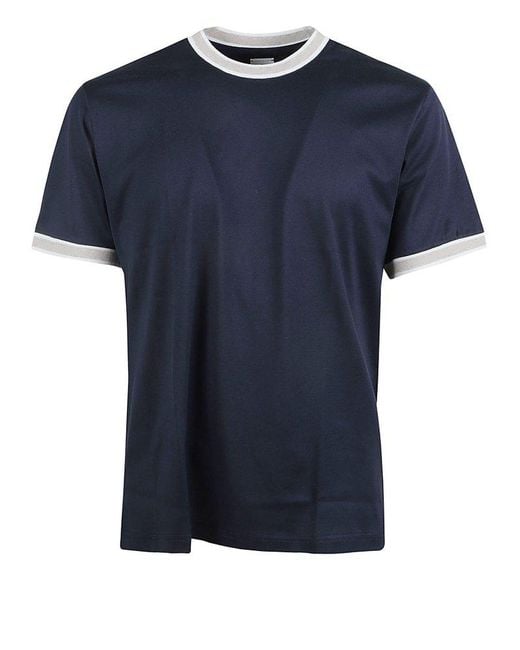 Eleventy Blue Striped-tipping Crewneck T-shirt for men