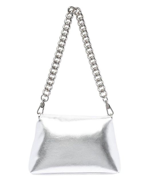 Liu Jo Gray Small Foil-Effect Lapuffy Bag