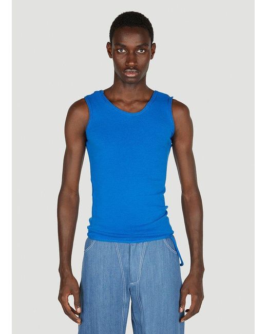 Mainline:RUS/Fr.CA/DE Blue Asymmetric Sleeveless Top