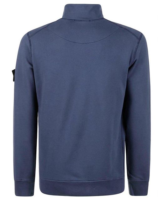 Stone Island Blue Logo Patch High Neck Sweatshirt for men