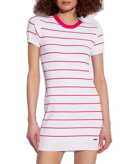 DSquared² Pink Striped Pattern Dress,