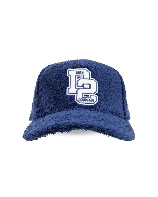 DSquared² Blue D2 College Terry-cloth Curved Peak Baseball Hat for men