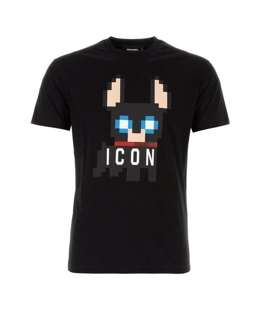 DSquared² Black Icon Pixel-printed Crewneck T-shirt for men