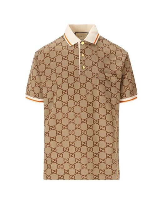 Gucci GG Logo Jacquard Polo Shirt in Natural for Men | Lyst UK