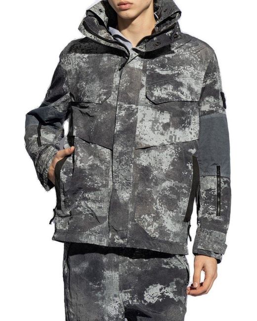 Stone Island Gray All-over Patterned Hooded Jacket for men