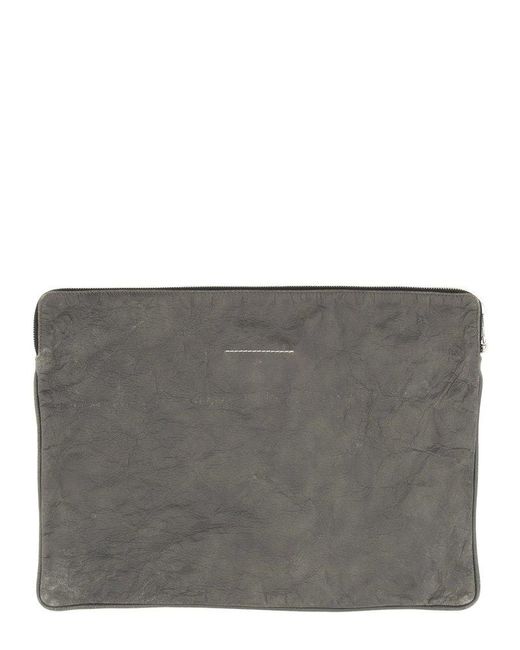 MM6 by Maison Martin Margiela Gray Logo-plaque Zipped Laptop Bag for men