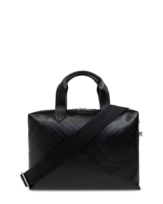 Burberry Black Checked Zip-Around Briefcase for men