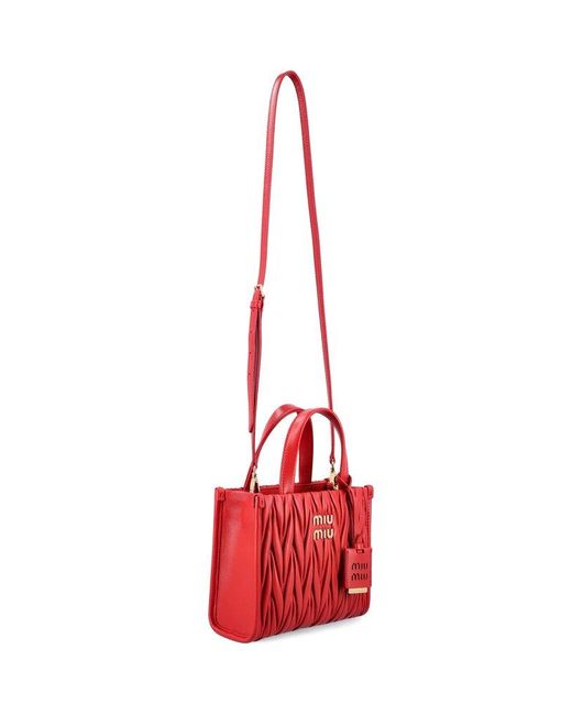 Miu Miu Red Matelassé Small Tote Bag