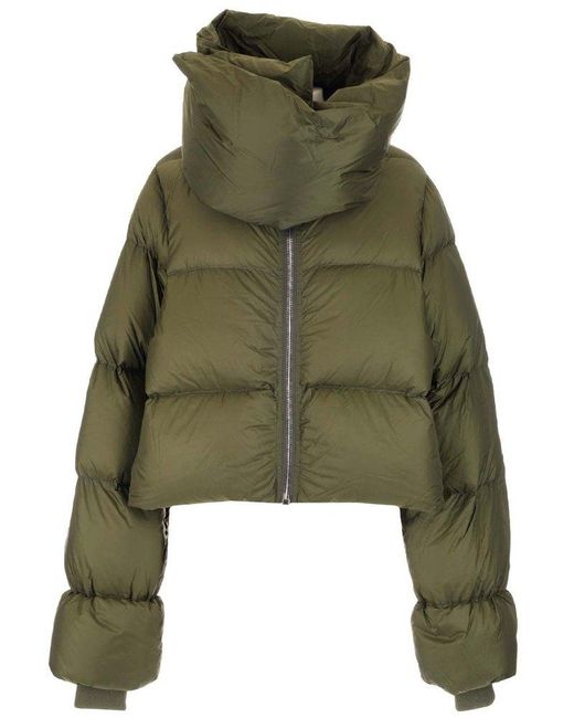 Rick Owens Padded Funnel Neck Zipped Jacket in Green | Lyst Canada