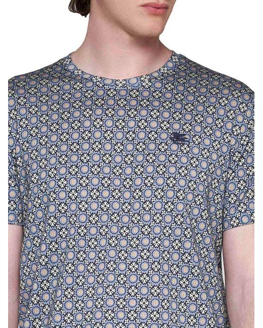 Etro Blue Pattern Crewneck T-shirt for men