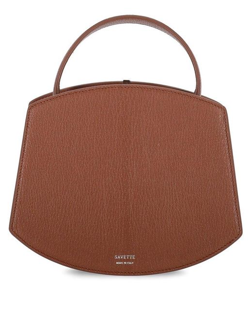 SAVETTE Brown Structured Tote Bag