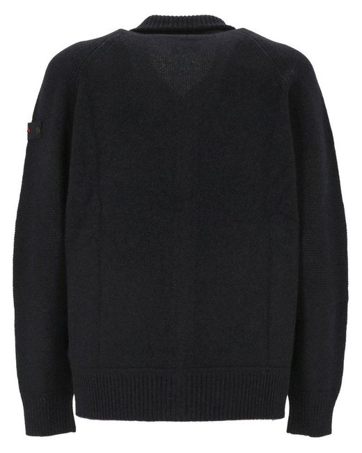 Peuterey Black Full-Length Zipped Stranded Cardigan for men