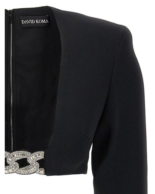 David Koma Black Chain Embellished Square-neck Cropped Jacket