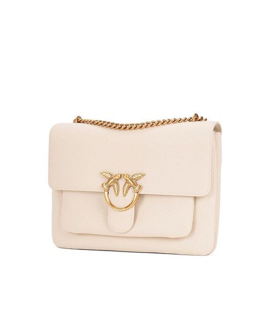 Pinko Natural Logo Plaque Chain-Linked Crossbody Bag