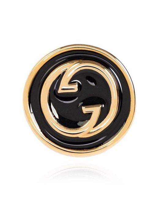 Gucci Blondie Black Enamel Interlocking-g Gold-toned Metal Earrings
