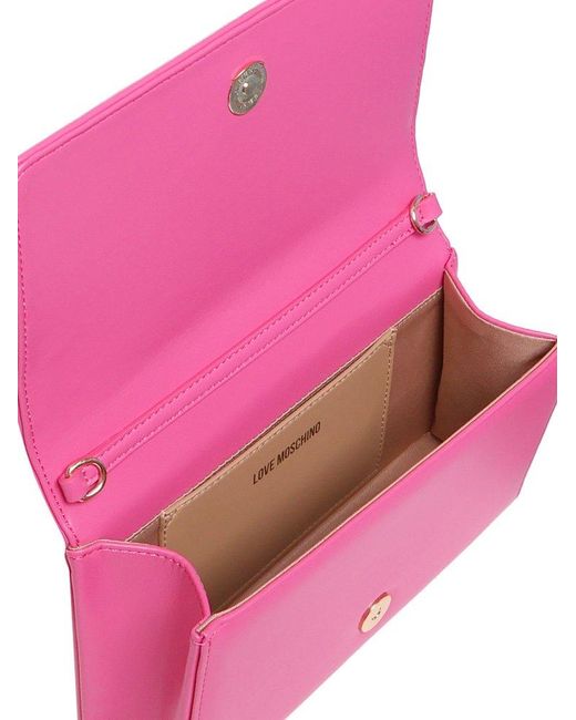 Love Moschino Pink Handheld Handbag With Chain Shoulder Strap