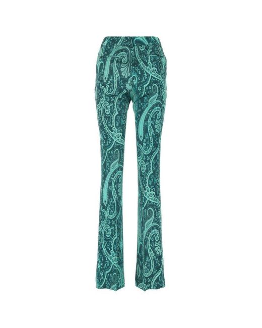 Etro Mid Rise Paisley Printed Trousers in Green | Lyst