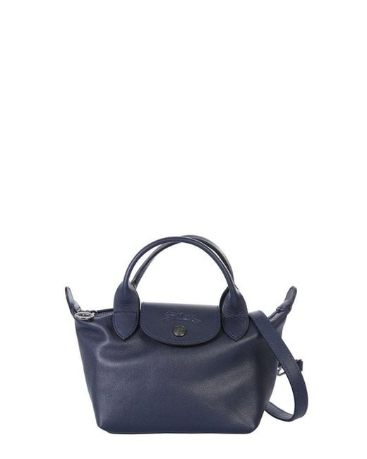 Longchamp Blue Le Pliage Cuir Xs Top Handle Bag