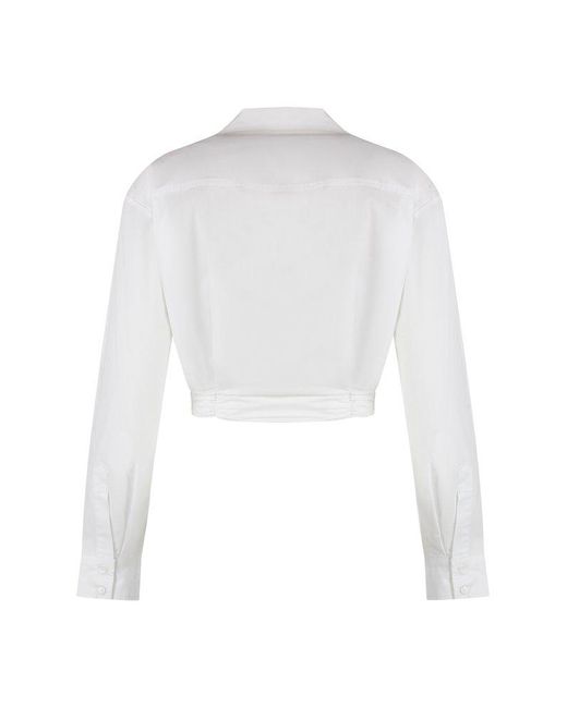 Pinko White Camene Cropped Poplin Shirt
