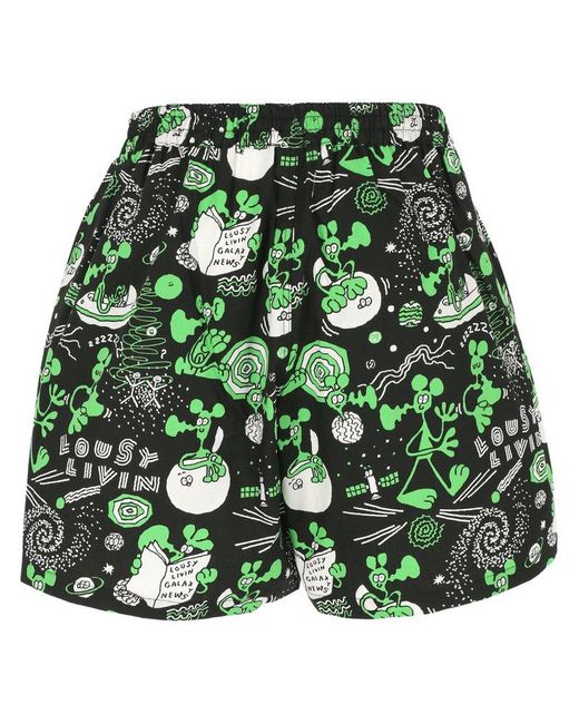 Junya Watanabe Green Graphic-printed Elasticated Waistband Shorts for men