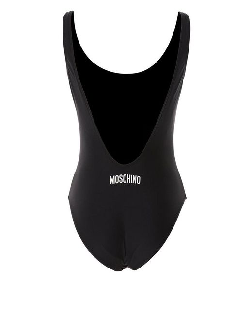Moschino Black Slogan Printed One-piece Swimsuit