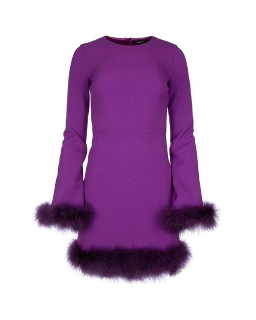 Amen Purple Feather-trim Straight Hem Crepe Mini Dress