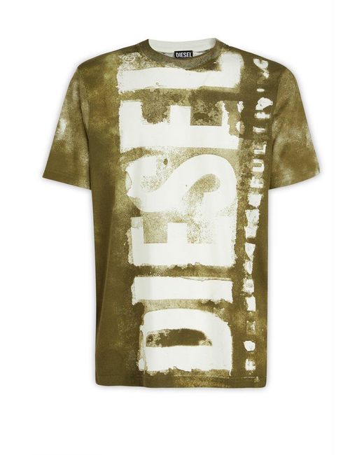 DIESEL Green Logo Printed Crewneck T-shirt for men