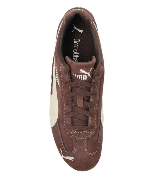 PUMA Brown Logo Embroidered Lace-Up Sneakers for men