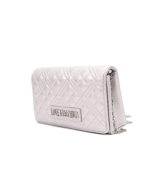 Love Moschino Pink Logo Lettering Quilted Crossbody Bag