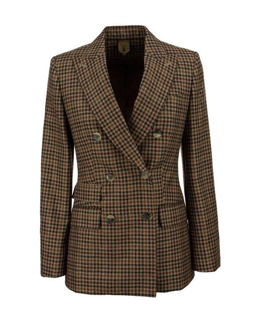 Max Mara Brown Double-breasted Houndstooth Blazer