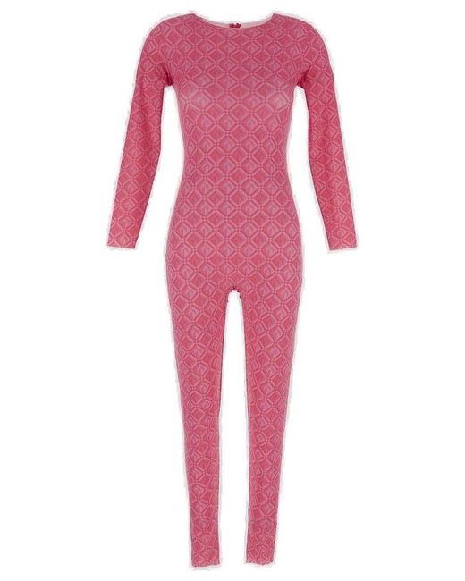 MARINE SERRE Pink All-over Moon Catsuit