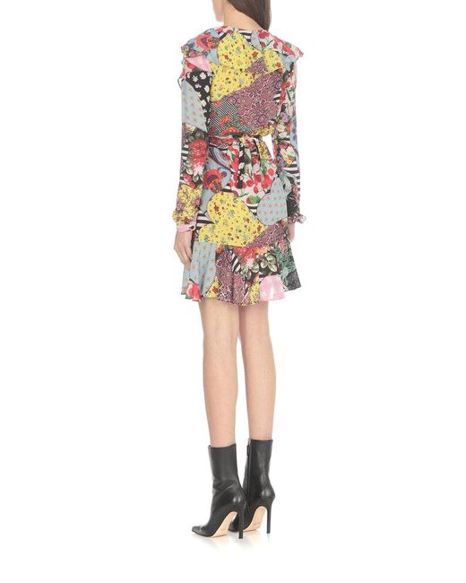 Moschino Gray Jeans Floral-printed Long-sleeved Mini Dress