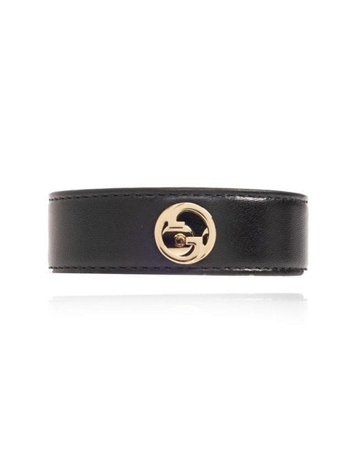 Gucci Black Blondie Logo Leather And Metal Bracelet