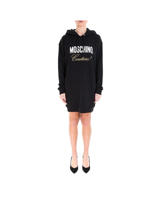 Moschino Black Logo Print Hoodie Dress