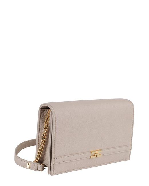 Elisabetta Franchi Gray Logo Plaque Chain Linked Clutch Bag