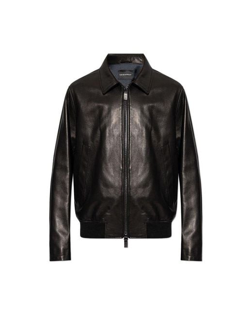 Emporio Armani Black Leather Jacket for men