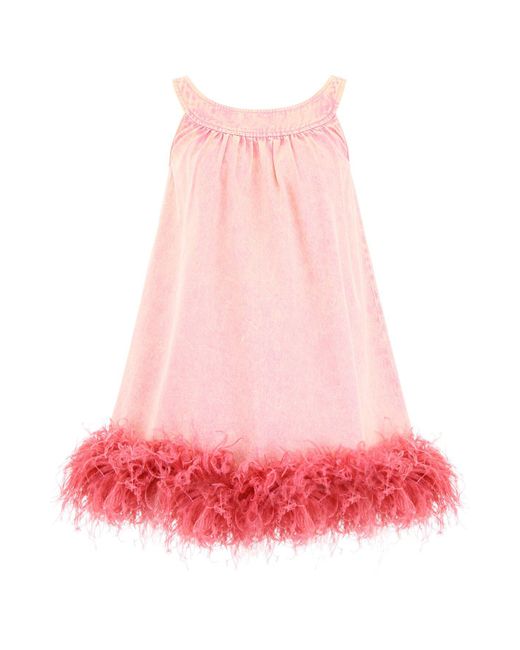Miu Miu Pink Ostrich Feather Trim Dress