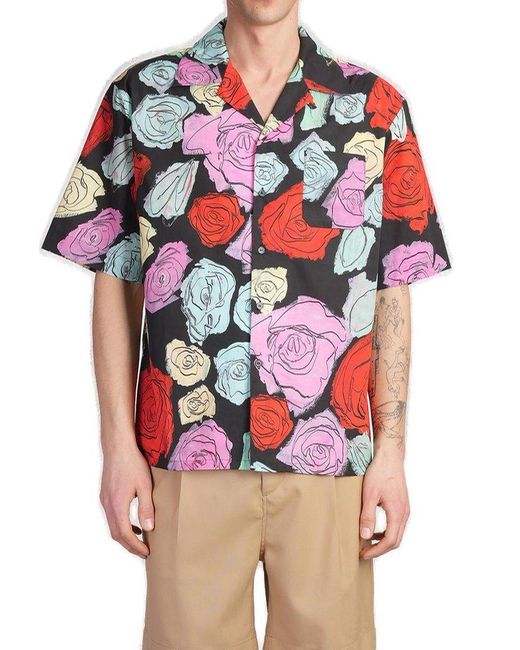 Marni Red Orion Print Poplin Bowling Shirt for men