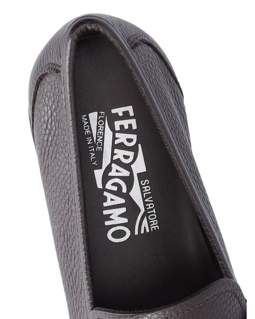 Ferragamo Black Gancini-plaque Leather Loafers for men