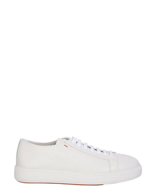 Santoni White Round-Toe Lace-Up Sneakers for men