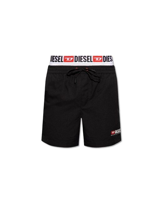 DIESEL Black Bmbx-visper-41 Logo Printed Drawstring Swim Shorts for men