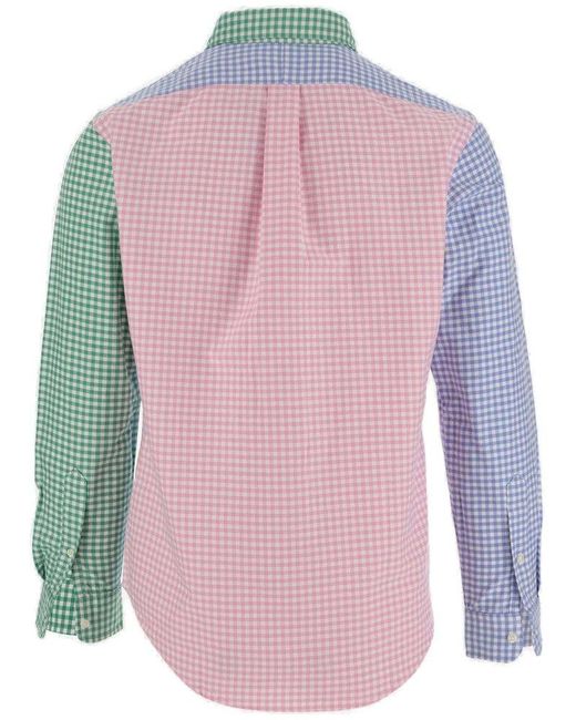 Polo Ralph Lauren Blue Polo Pony Gingham-check Colourblock Shirt for men