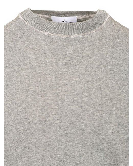 Stone Island Gray Compass Patch Crewneck Sweatshirt for men
