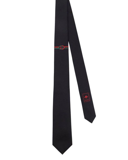 Gucci Black Logo Embroidered Tie for men